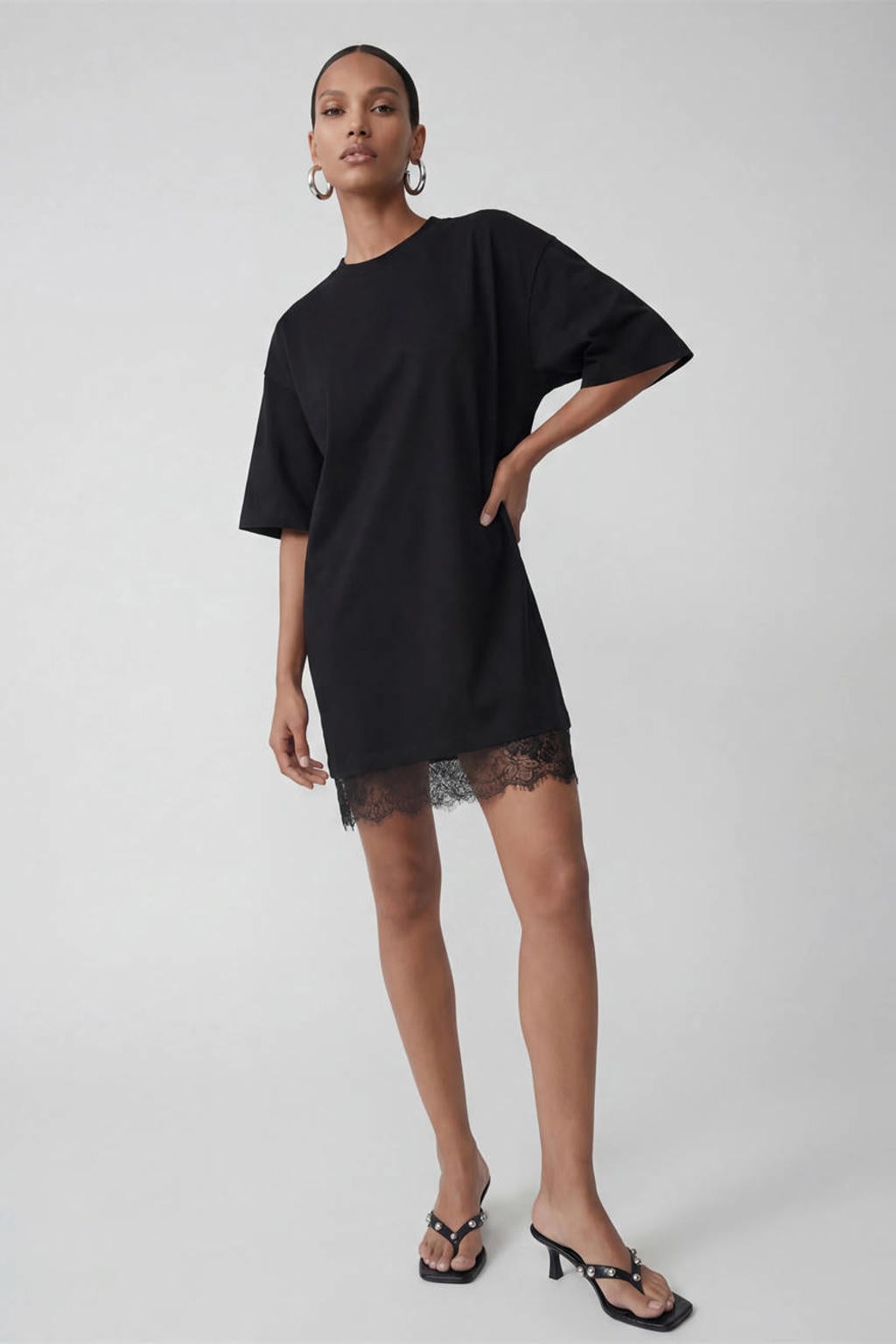 Shoeby T-shirtjurk met kant - zwart