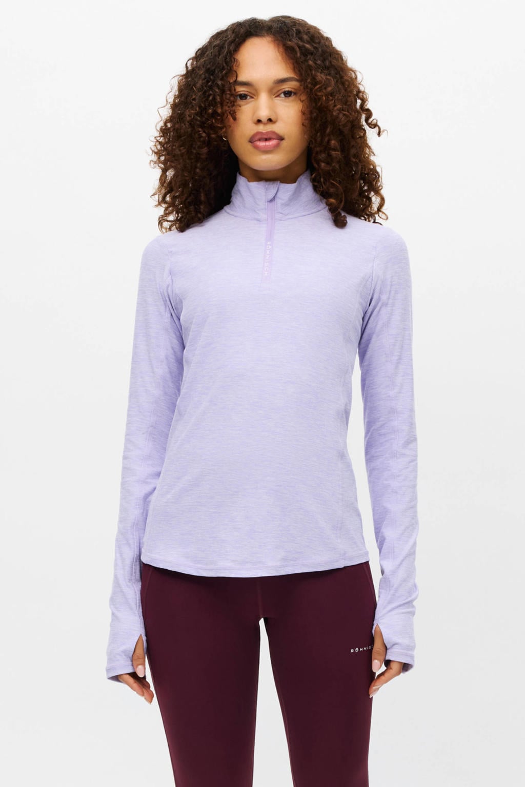 Lilakleurige dames Rohnisch skipully van polyester met lange mouwen, opstaande kraag en halve rits