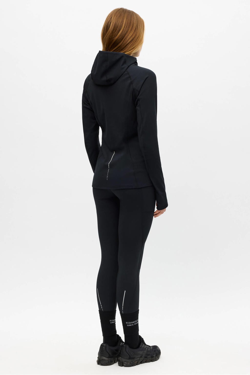 Zwarte dames Rohnisch trainingsjack van polyester met effen, lange mouwen en capuchon