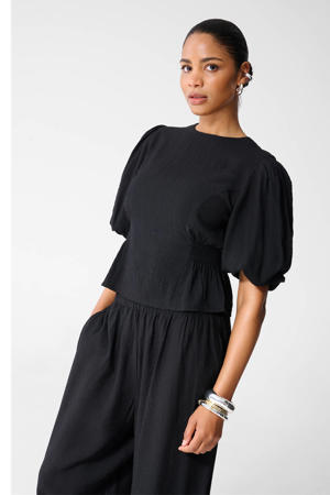 top met peplum - zwart