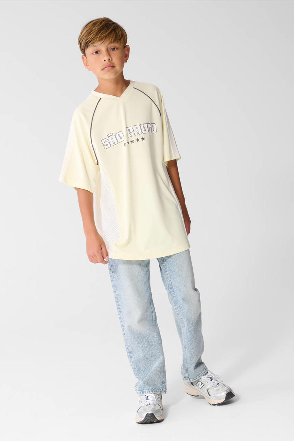 Lichtgele jongens Shoeby T-shirt van polyester met backprint, korte mouwen en ronde hals