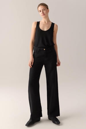 linnen straight leg culotte - zwart