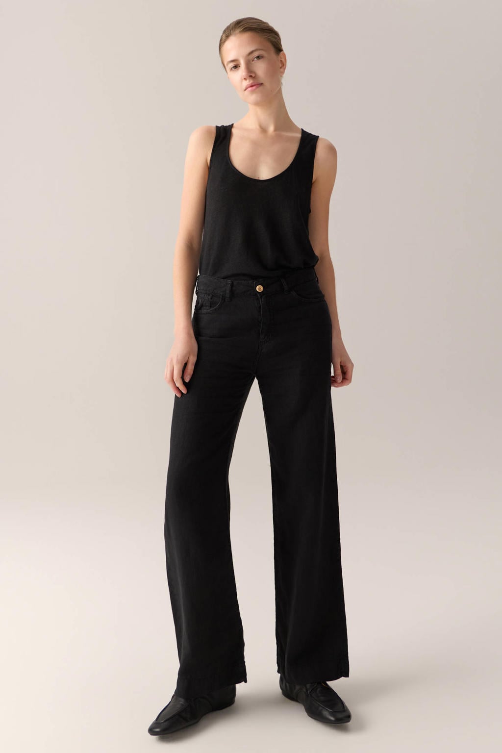 Lois linnen straight leg culotte - zwart