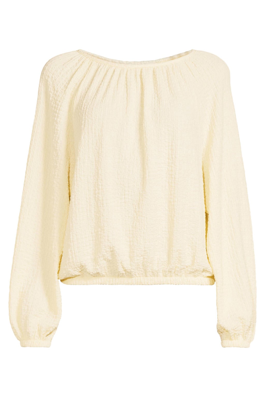 Anytime cropped top met textuur lichtgeel
