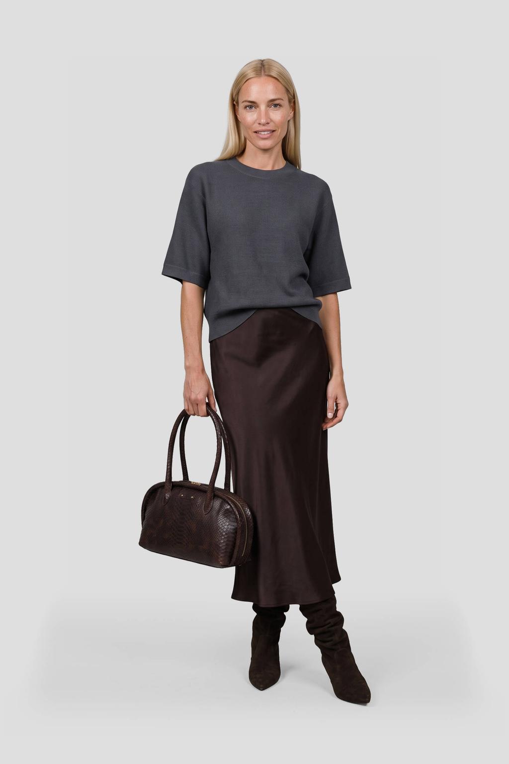 Donkerblauwe dames MSCH Copenhagen pullover van viscose met effen, lange mouwen en ronde hals