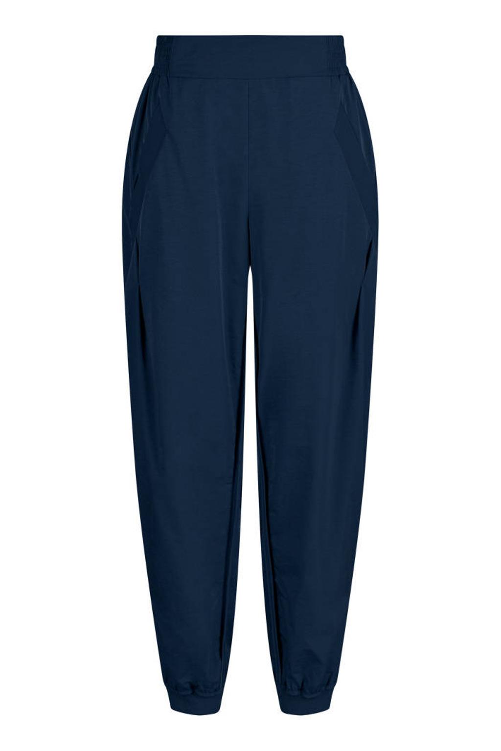 Marineblauw dames Gossia barrel broek blauw van polyester met regular waist, elastische tailleband en effen