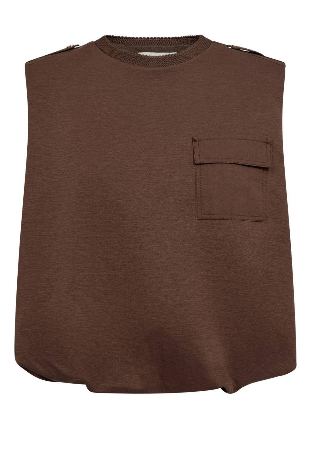 Bruine dames Gossia top van polyester met effen en ronde hals