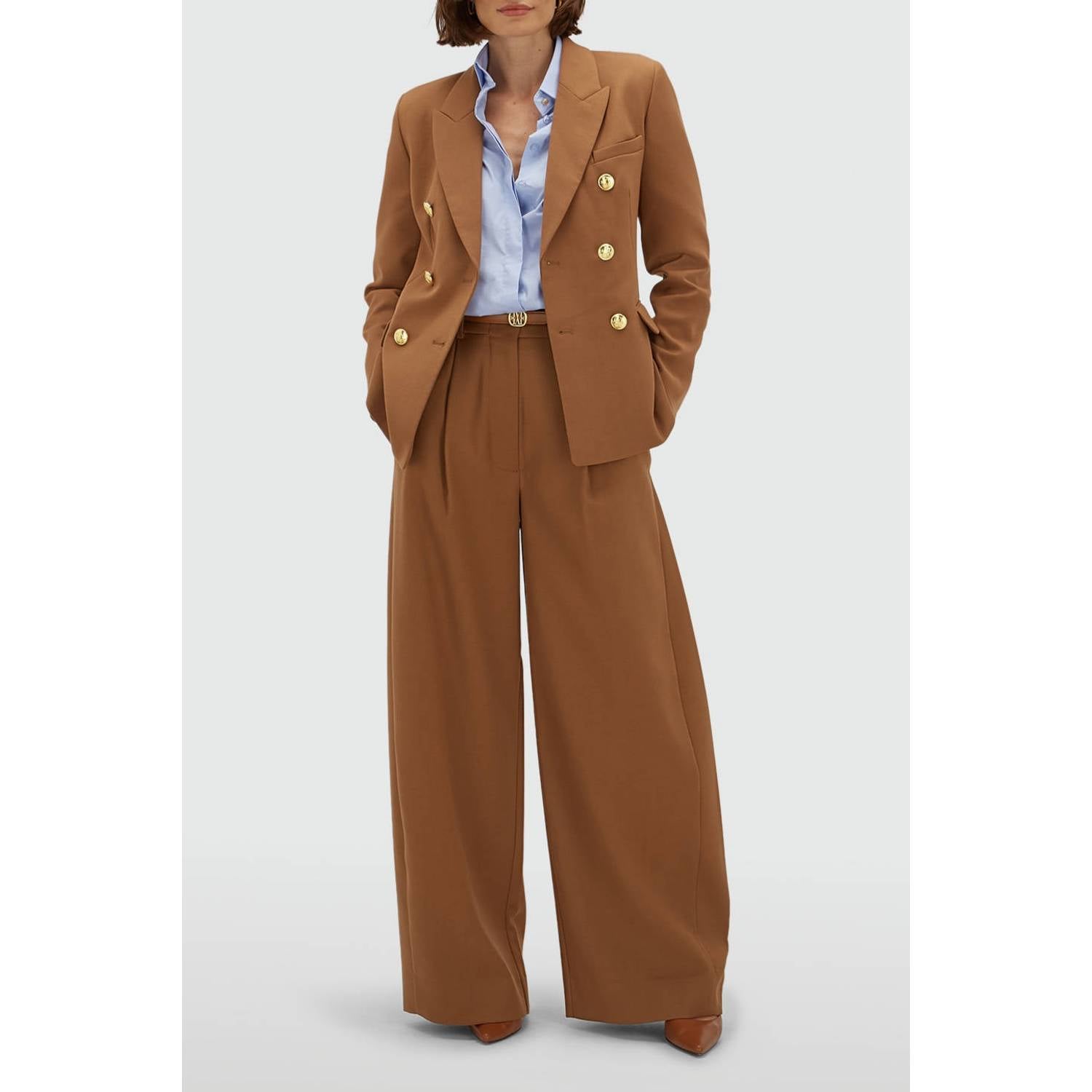 JOSH V barrel broek met plooien cognac