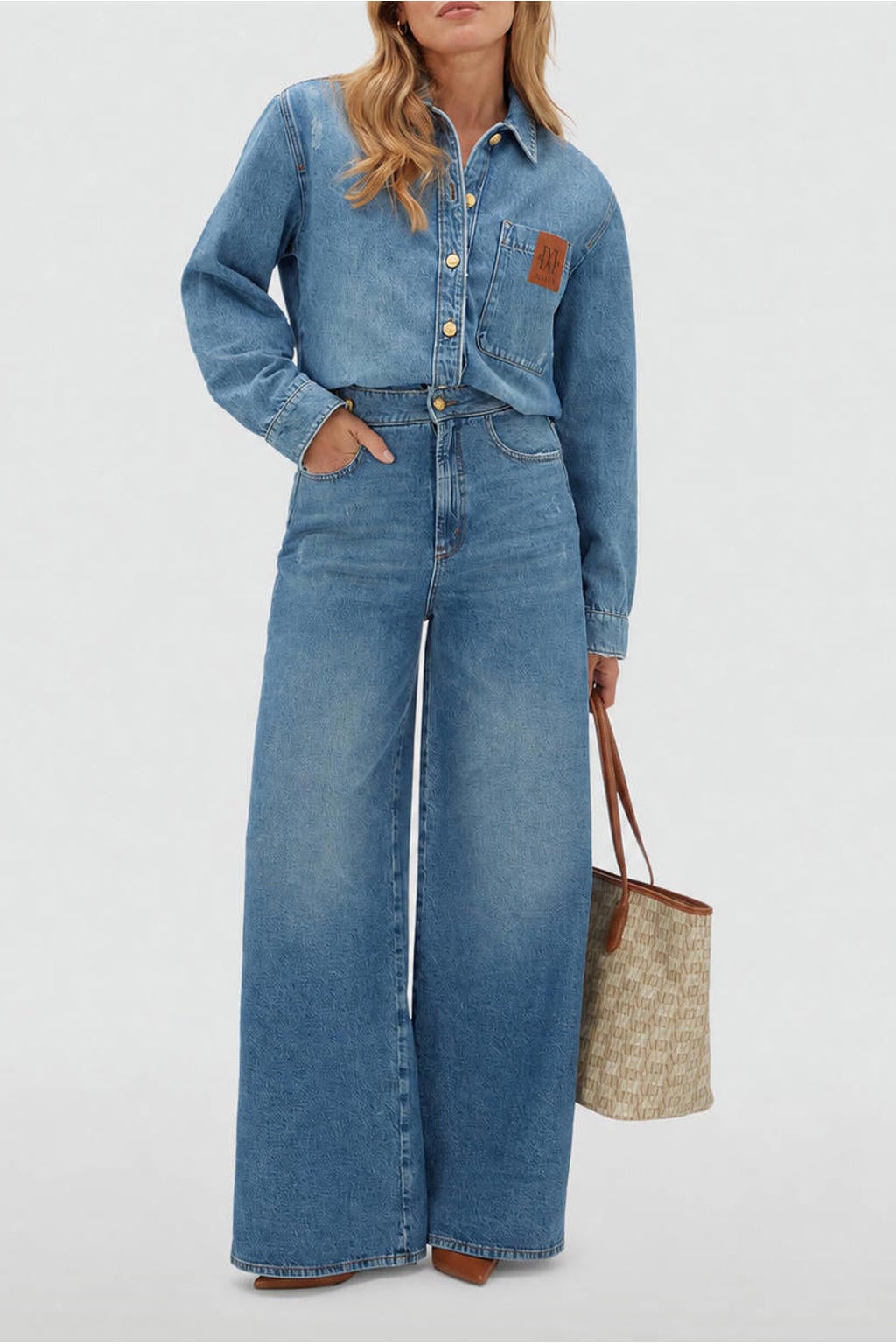 JOSH V denim blouse met slijtage - lichtblauw
