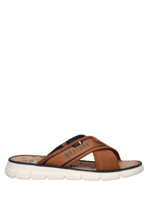 imitatieleren slippers met logo - cognac