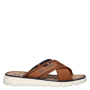 imitatieleren slippers met logo - cognac