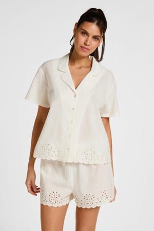 Scallop pyjamashort met broderie - ecru