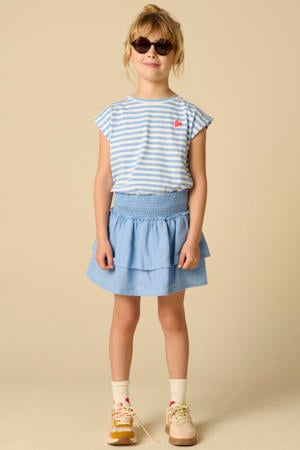 wafel korte a-lijn rok met ruches - blauw