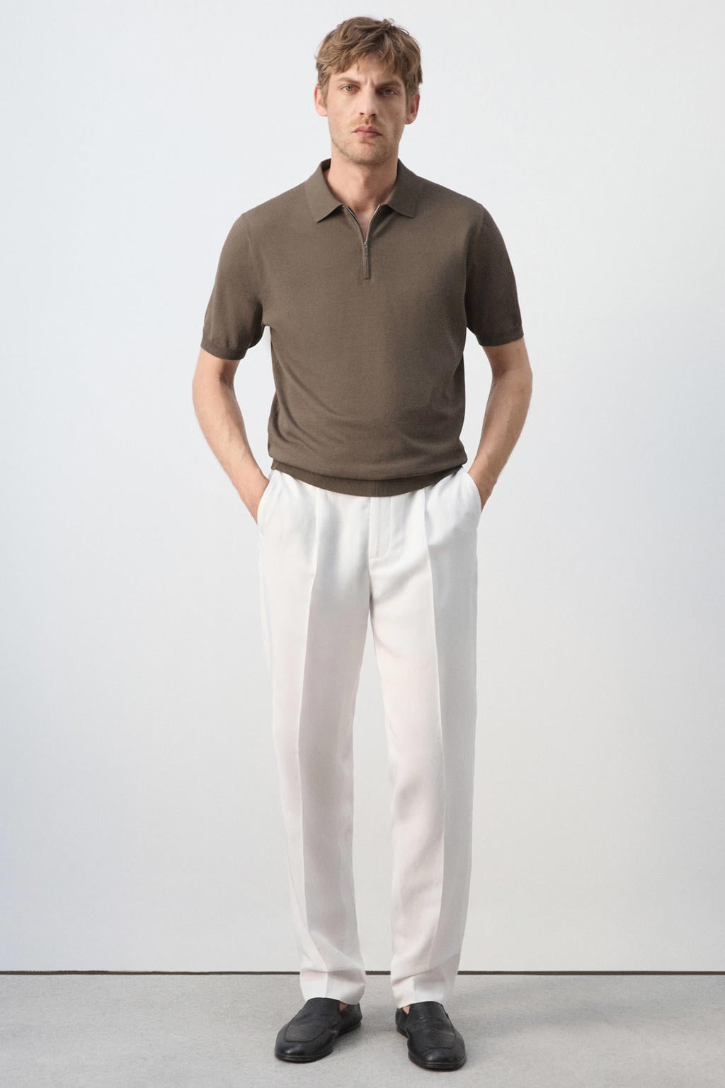 Mango Man slim fit gebreide polo - middenbruin