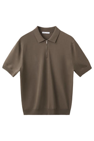 slim fit gebreide polo - middenbruin