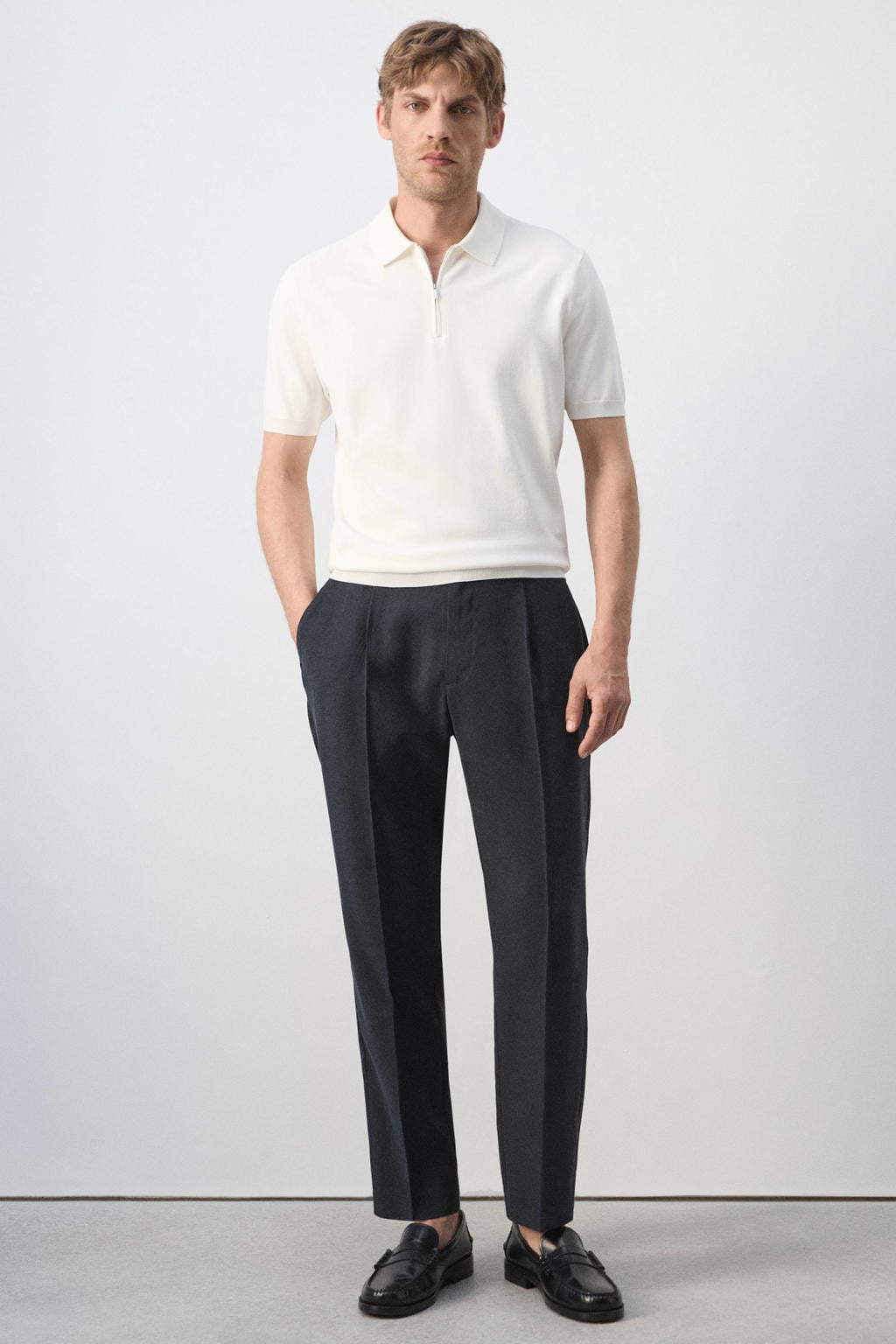 Mango Man slim fit polo - naturel wit