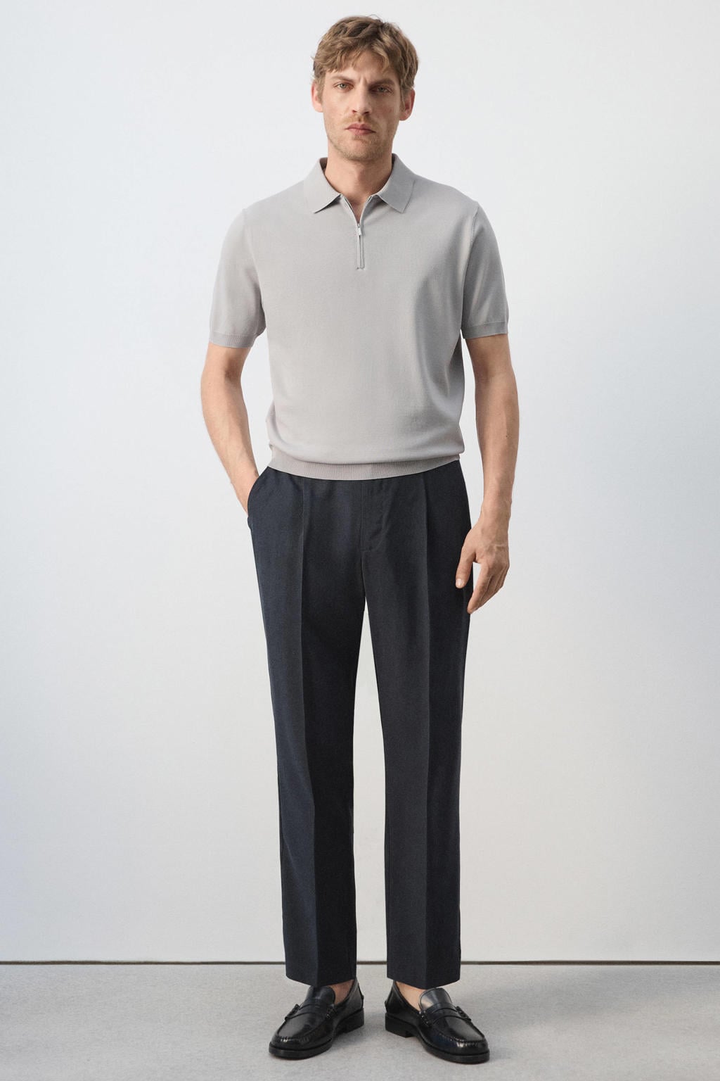 Mango Man slim fit polo - naturel wit