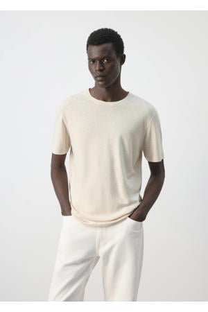 linnen slim fit T-shirt - lichtbeige