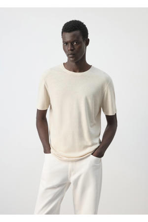 linnen slim fit T-shirt - lichtbeige