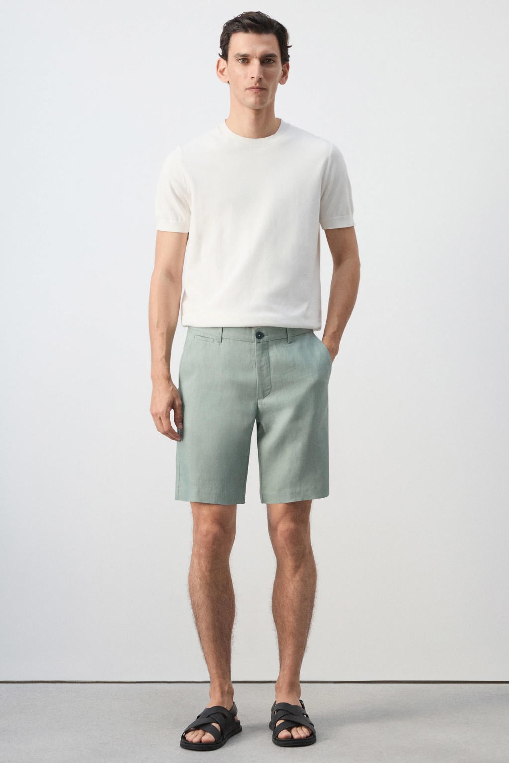 Mango Man linnen slim fit chino short - heldergroen