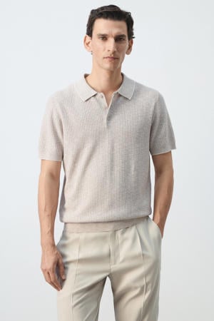 regular fit gebreide gemêleerde polo - pastelbruin