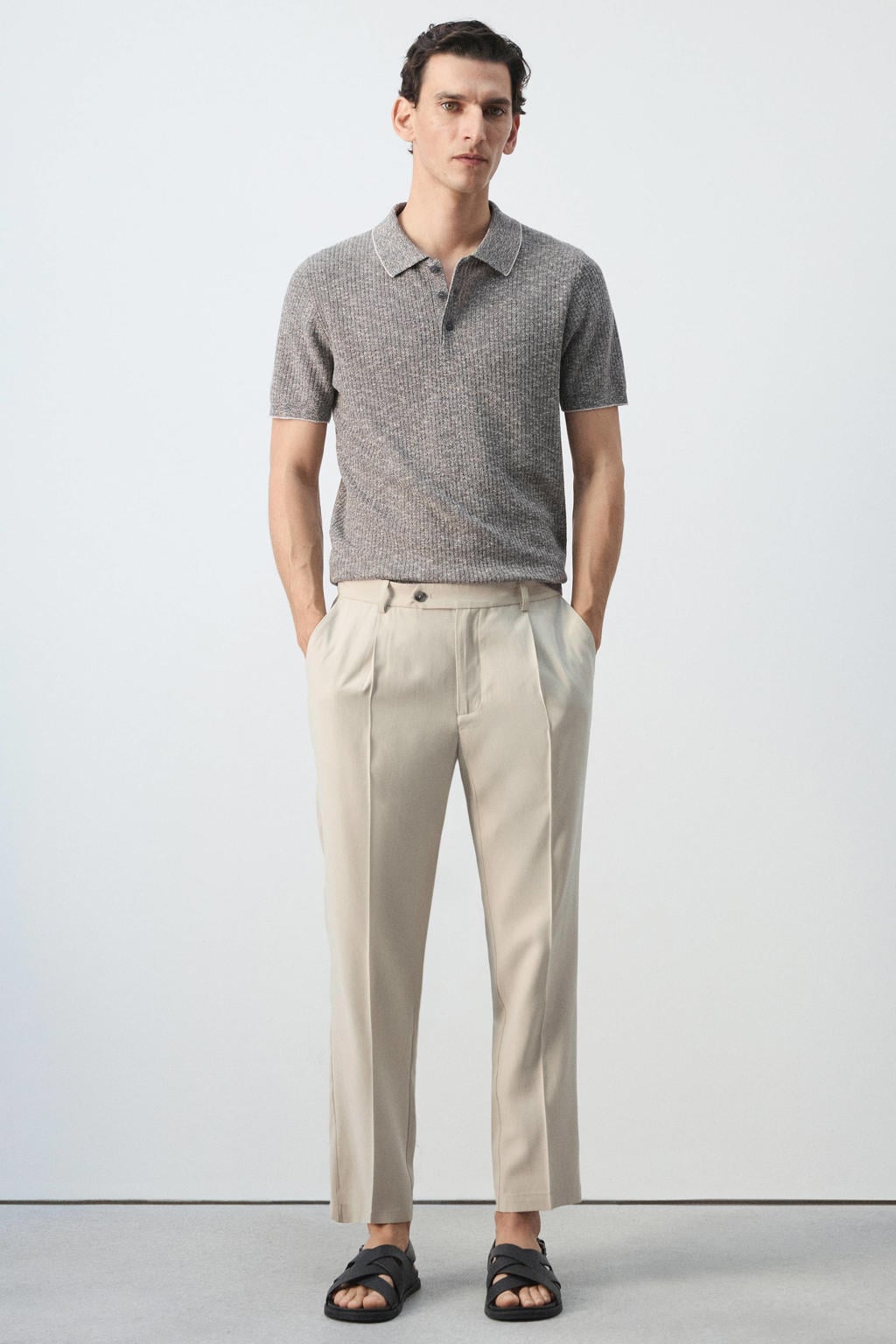 Mango Man regular fit gebreide polo - marine