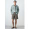 Mango Man regular fit bermudashort met krijtstreep en linnen - middengrijs