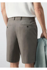 thumbnail: Mango Man regular fit bermudashort met krijtstreep en linnen - middengrijs