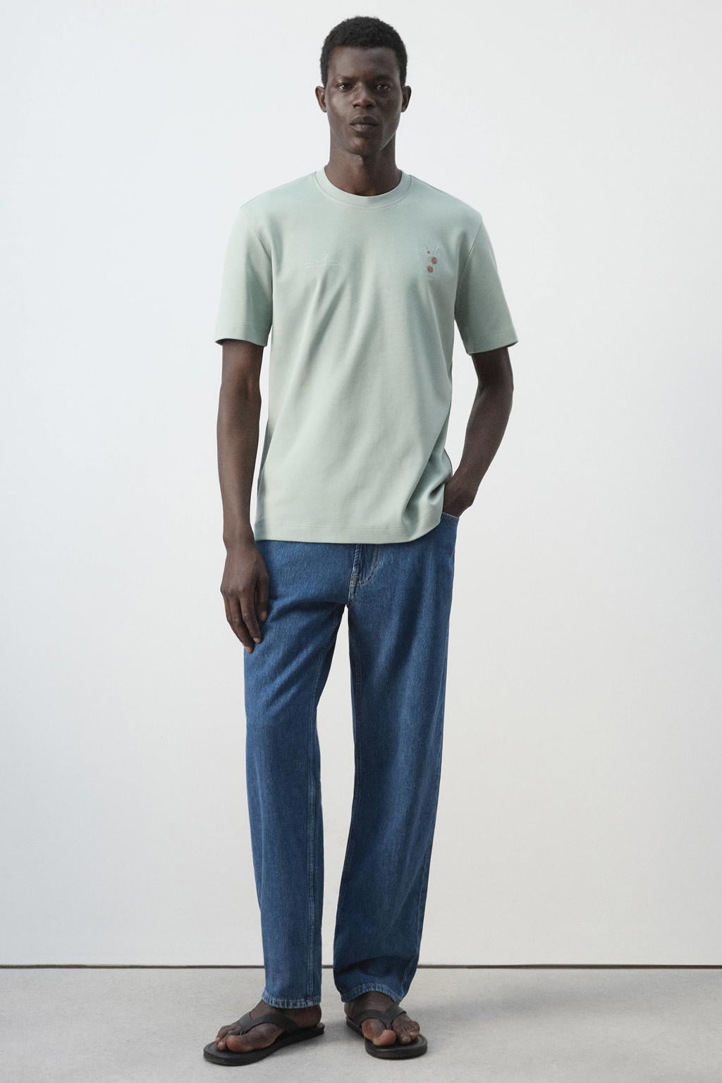 Mango Man regular fit T-shirt met borduursels en print - groen