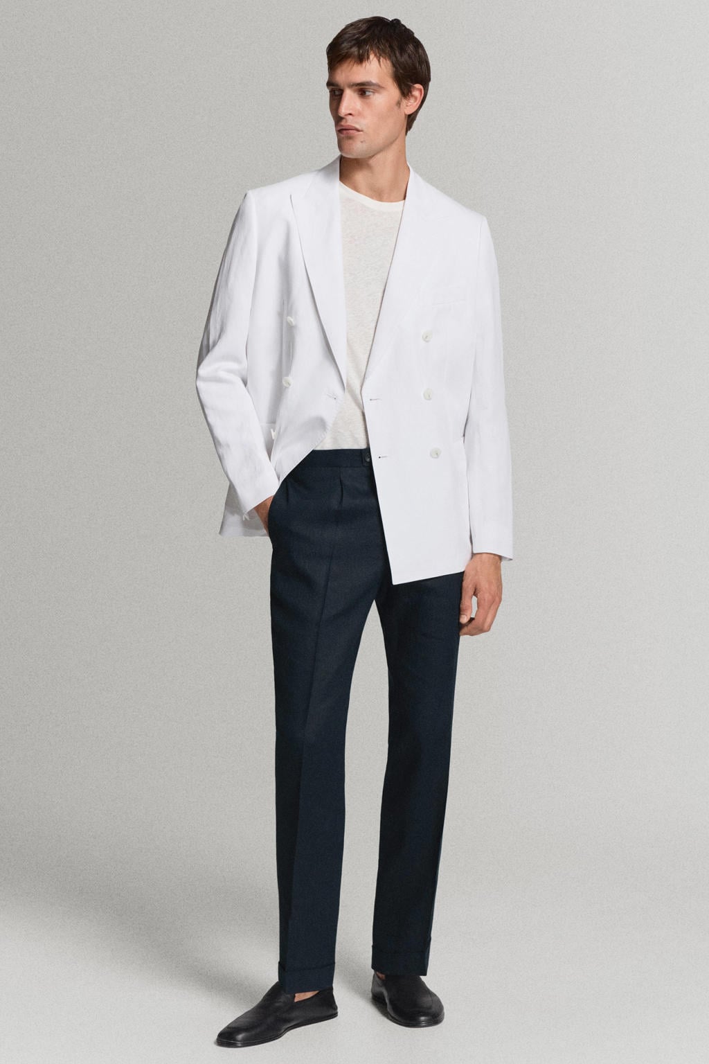 Mango Man linnen super slim fit pantalon - marineblauw