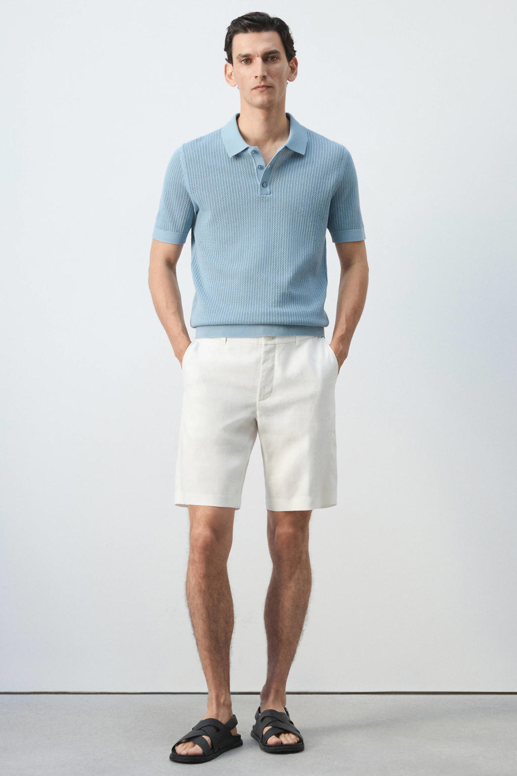 Mango Man linnen slim fit chino short - naturel wit