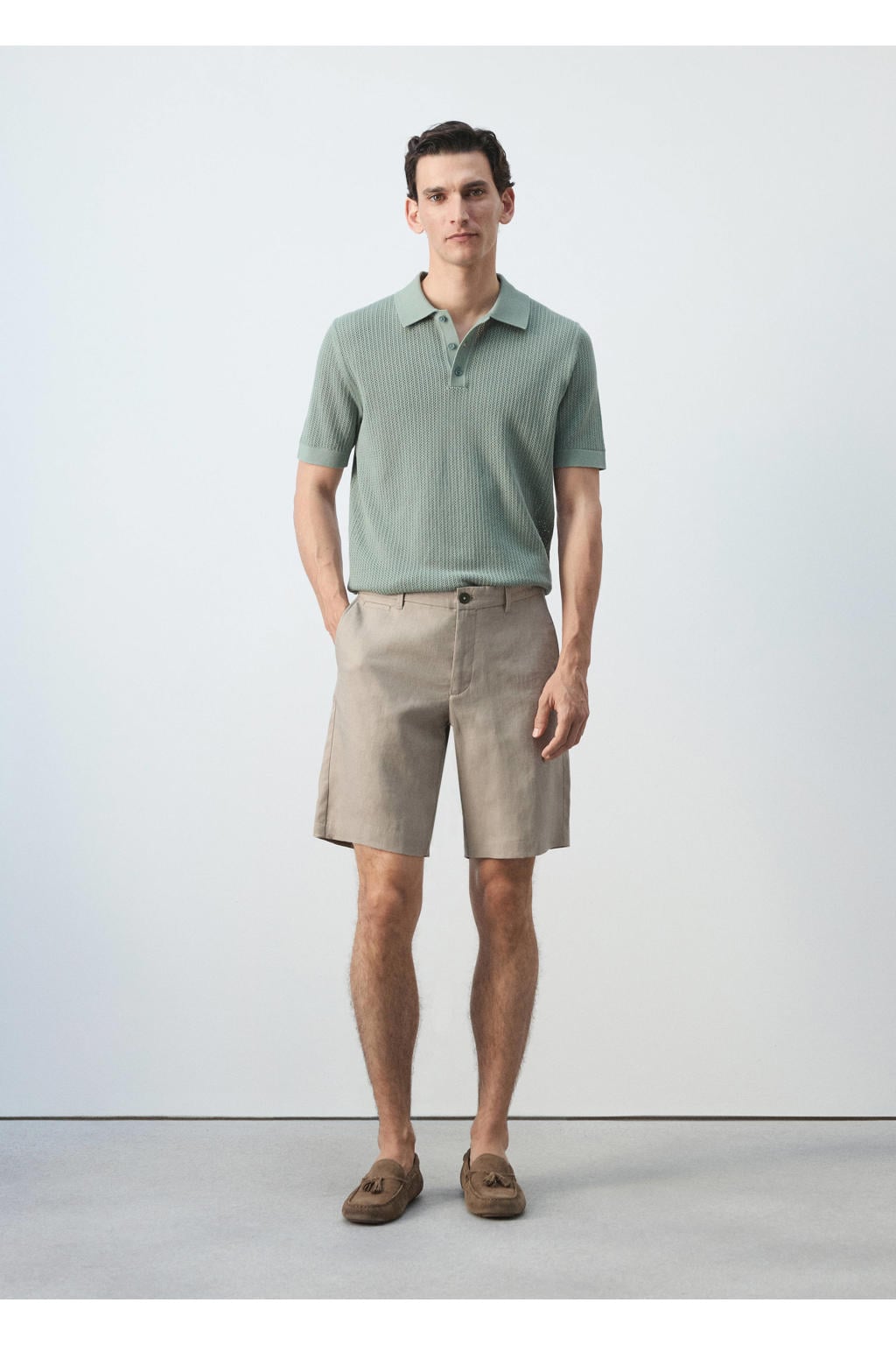 Mango Man linnen slim fit chino short - middenbruin