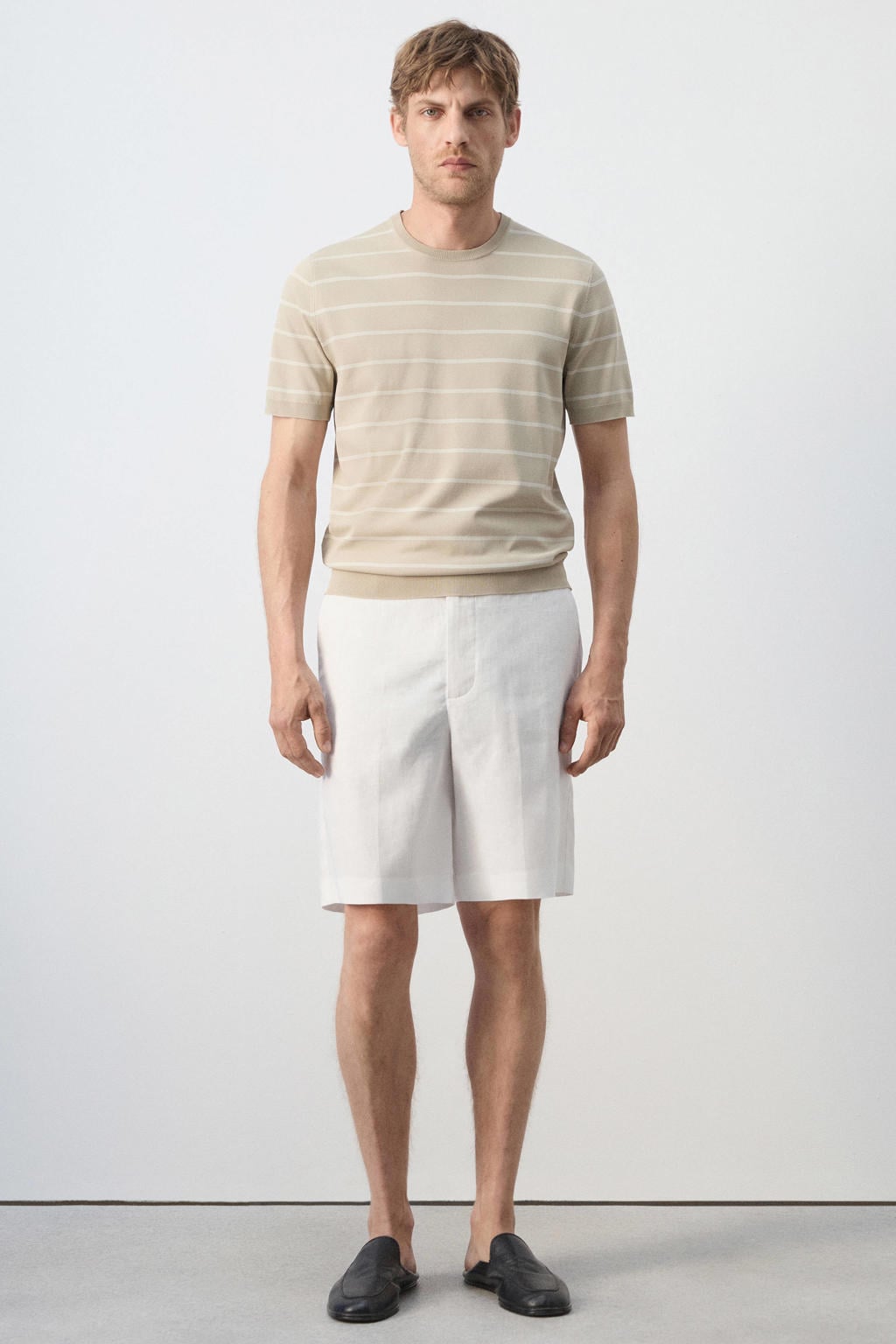 Mango Man linnen regular fit chino short - naturel/wit