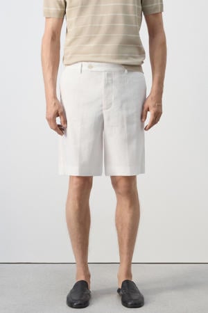 linnen regular fit chino short - naturel/wit