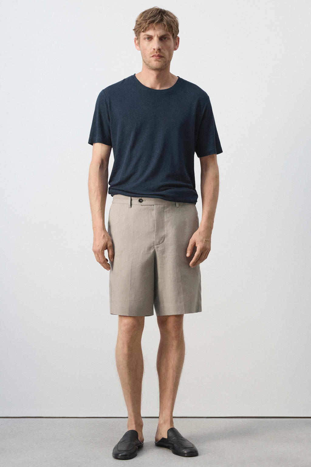 Mango Man linnen regular fit chino short -beige