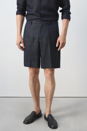 linnen regular fit chino short - donkerblauw