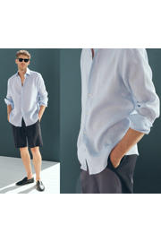 thumbnail: Mango Man linnen regular fit chino short - donkerblauw