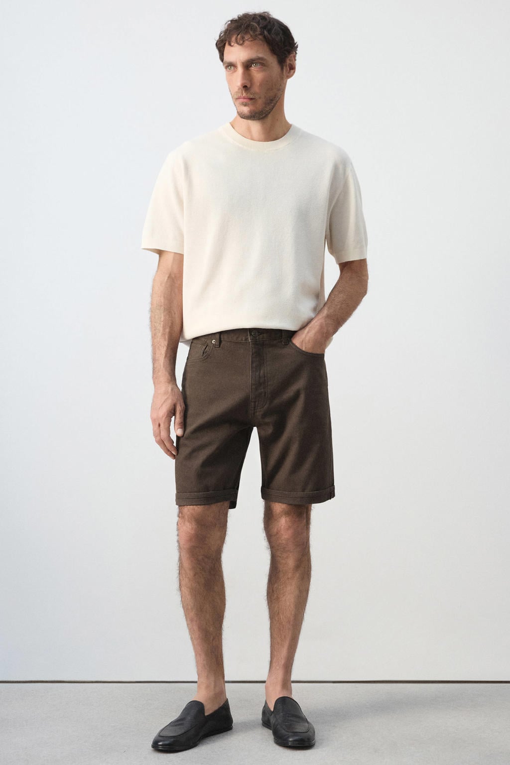 Mango Man slim fit denim short - donkerbruin