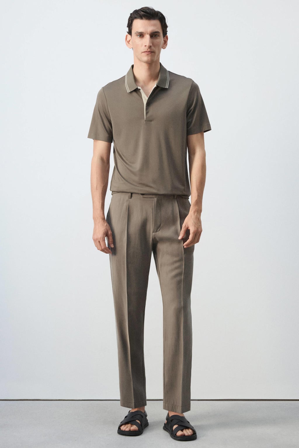 Mango Man slim fit polo - middenbruin