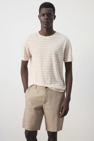 linnen regular fit gestreept T-shirt - lichtbeige