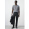 Mango Man linnen regular fit gestreept T-shirt - donkerblauw