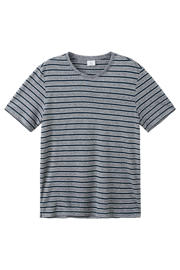 thumbnail: Mango Man linnen regular fit gestreept T-shirt - donkerblauw