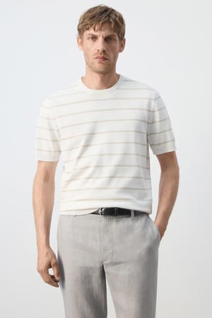 slim fit gestreept T-shirt - naturel wit