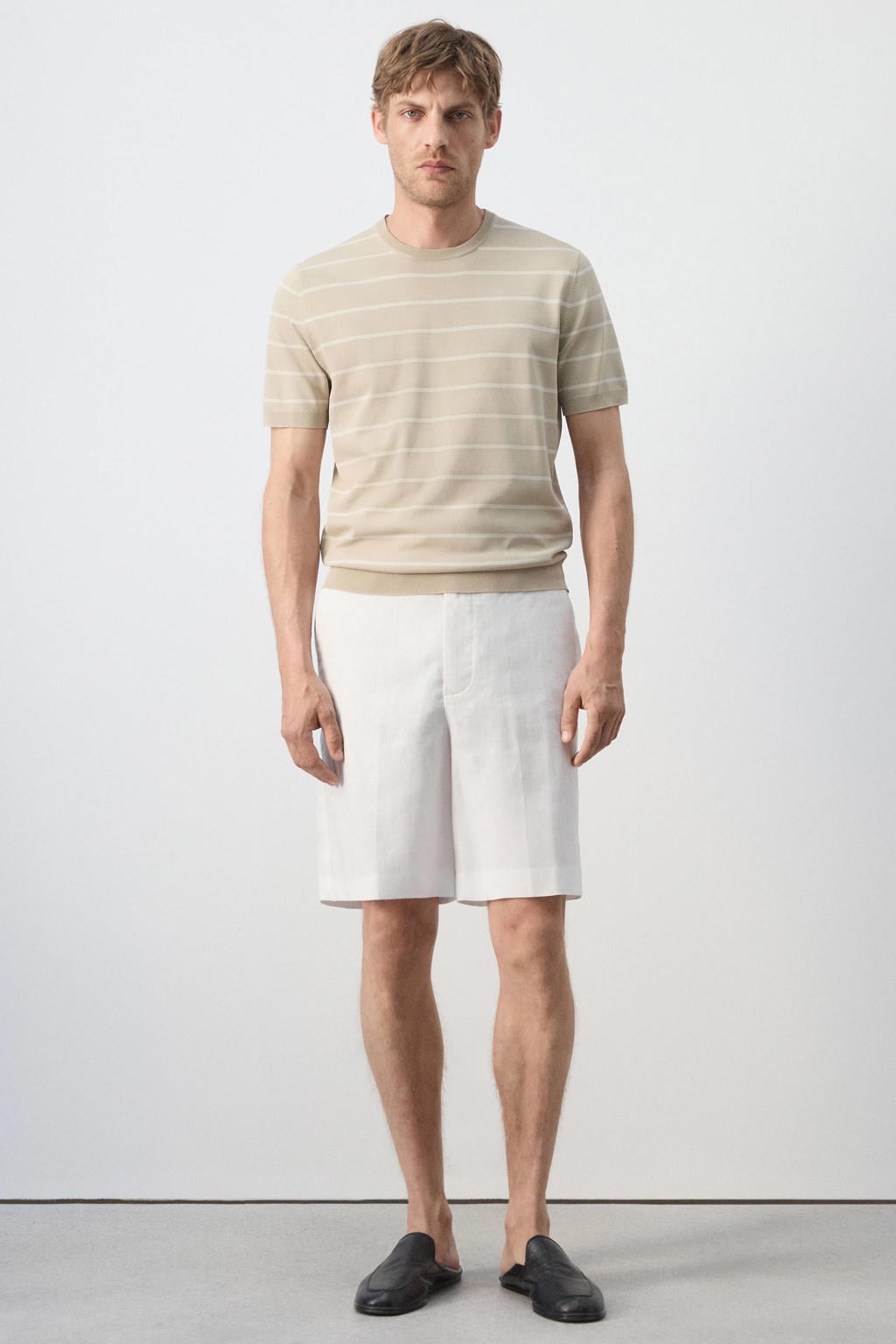 Mango Man slim fit gestreept T-shirt - pastelbruin
