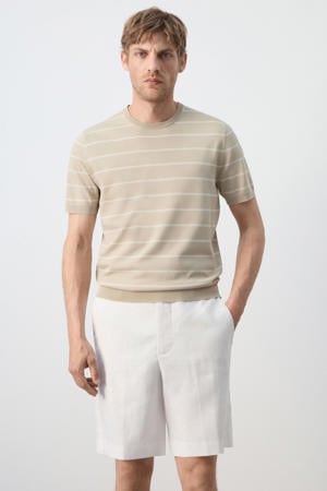 slim fit gestreept T-shirt - pastelbruin