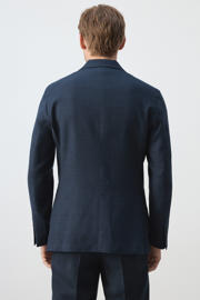 thumbnail: Mango Man slim fit geruit colbert met linnen - donkerblauw