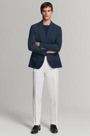 thumbnail: Mango Man slim fit geruit colbert met linnen - donkerblauw