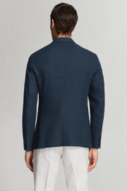 thumbnail: Mango Man slim fit geruit colbert met linnen - donkerblauw