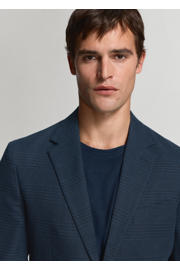 thumbnail: Mango Man slim fit geruit colbert met linnen - donkerblauw
