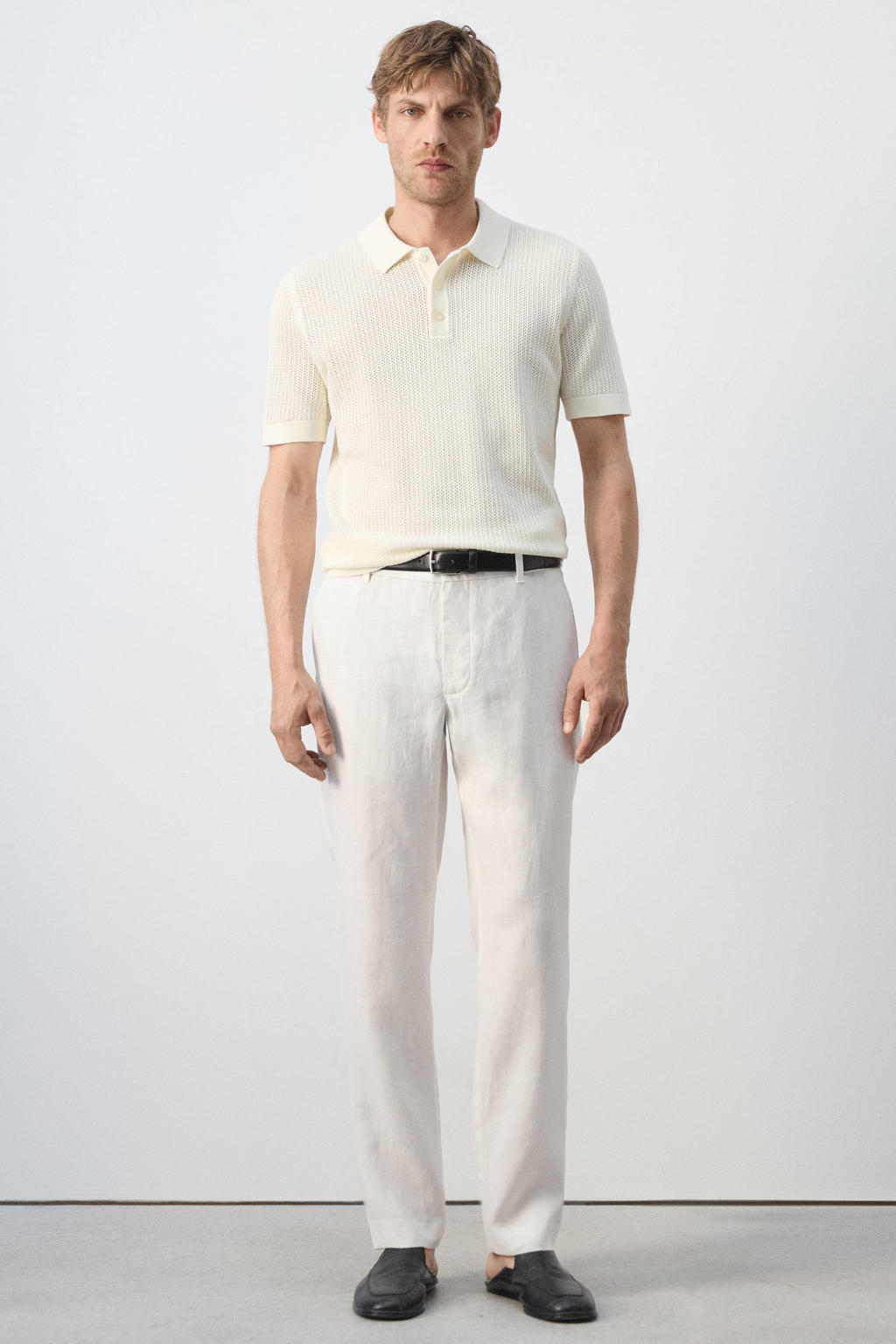 Mango Man regular fit gebreide polo - ecru